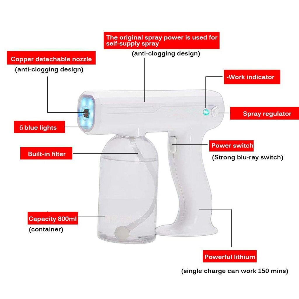 800ml Blue Light Nano Steam Atomizing Fogger Disinfection Sprayer With Battery Atomizing Fogger Machine Steam Spray Guns Home