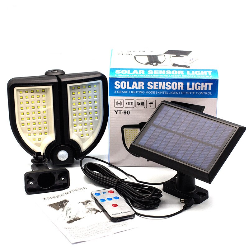 Solar Lights Outdoor with Solar Panel Remote Control 90 LED 3D Round Adjustable Induction Sensor Waterproof Wall Lamp Garage