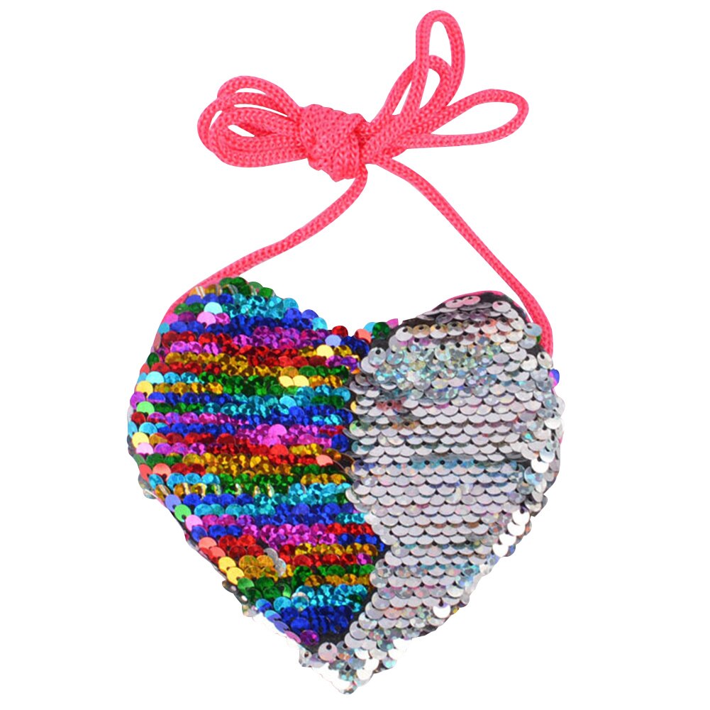 Mini amor corazón niños cumpleaños bolso de mensajero portátil con cordón llavero lindo lentejuelas cremallera monedero de