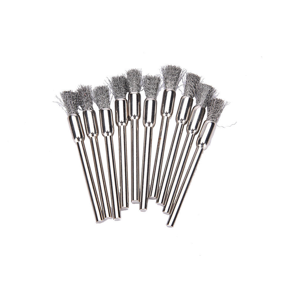 10pc Mini Wire Brush Brushes Brass Cup Wheel for Grinder or Drill 3x5mm
