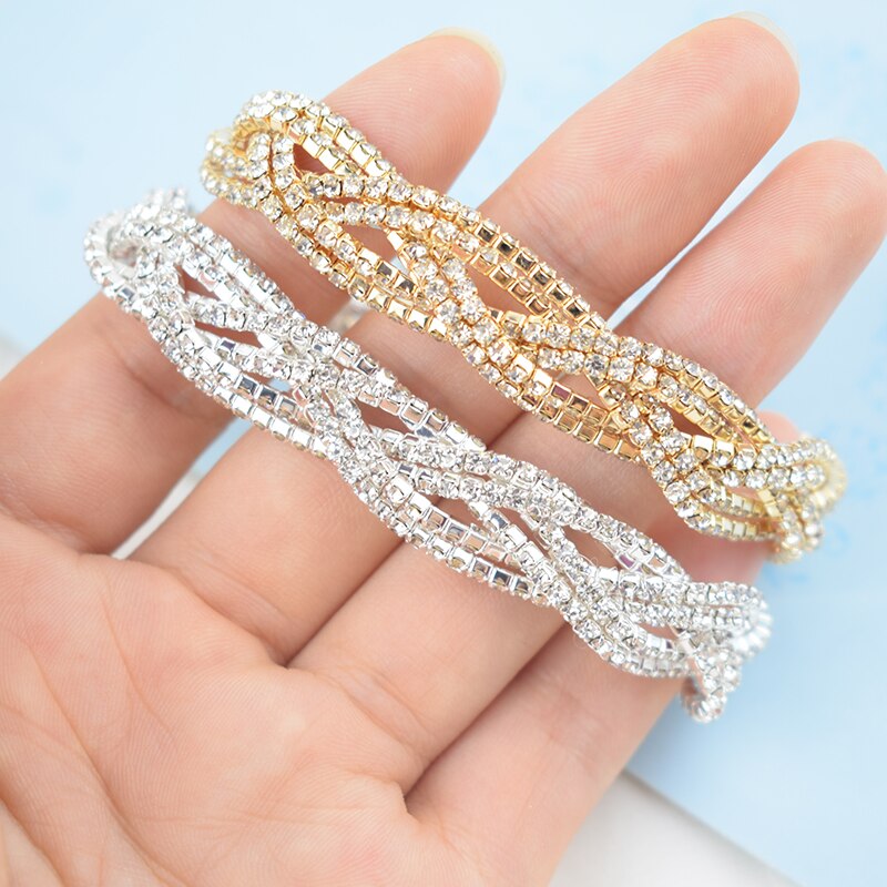 Kristall Charme Armbänder frauen Gold Silber Überzogene Strass Armbinde Strang Armbänder Hochzeit Braut Partei Schmuck