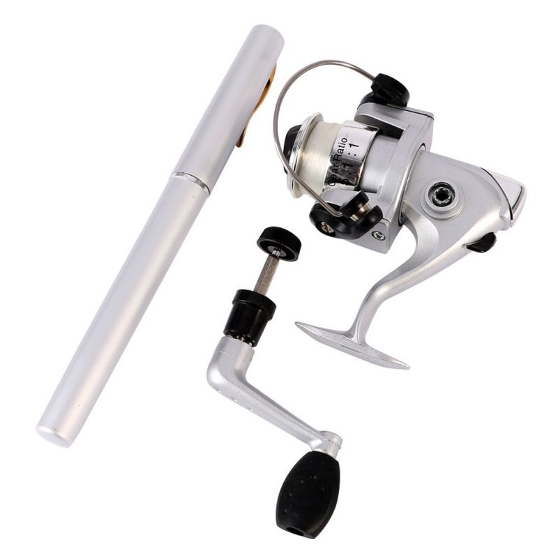 Outdoor Mini Camping Reizen Baitcasting Telescopische Pocket Pen Vorm Hengel + Reel + Vislijn Set: Plum