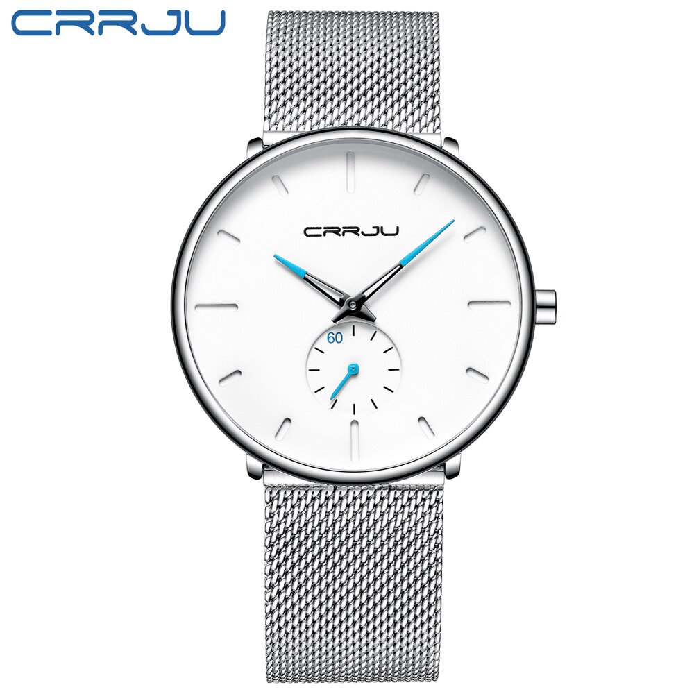 Crrju ur herre vandtæt slim mesh rem minimalistiske armbåndsure til mænd quartz sportsur ur relogio masculino: 2150- sw
