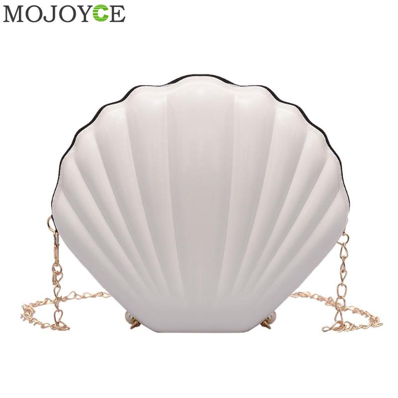 Märke crossbody väska sweet shell kedja axelväska clutch bag tjej budbärare väska handväska: Vit