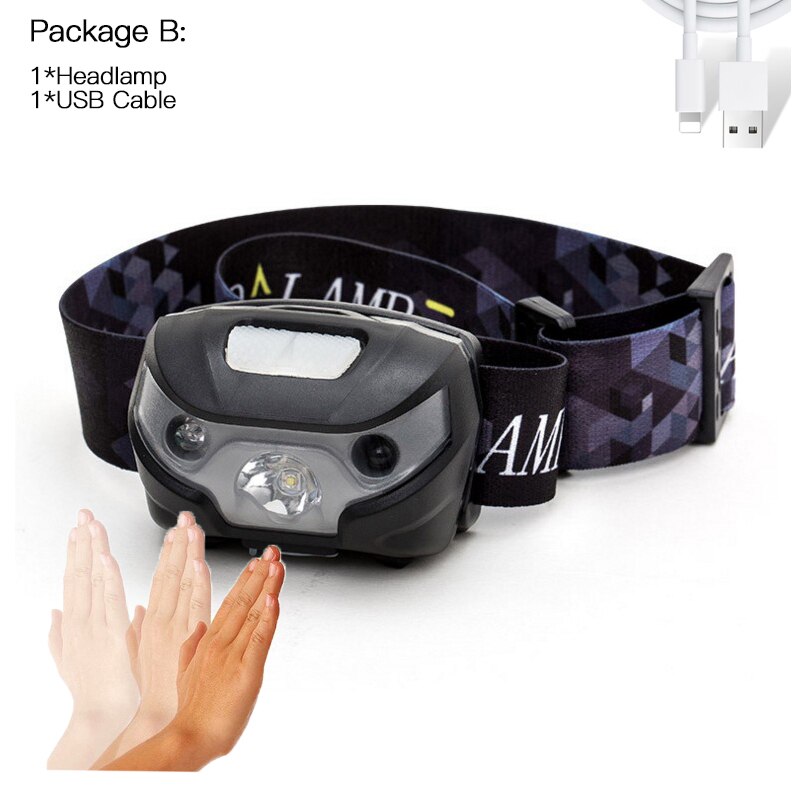 Inductive sensor LED Headlamp 6000LM Super bright Built-in Battery USB rechargeable 5Modes LED Headlight for running, fishing