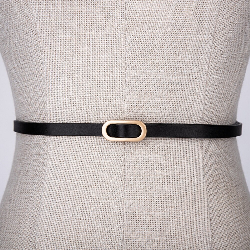 1Pc Vrouwen Pak Dunne Riem Vierkante Gesp Effen Kleur Koeienhuid Riemen Voor Vrouwen Jurk Trui Tailleband: black