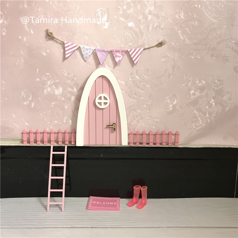 Hand Made pink Fairy door great for girls room miniature pretend play magic fairies tooth fairy door XMas for girls