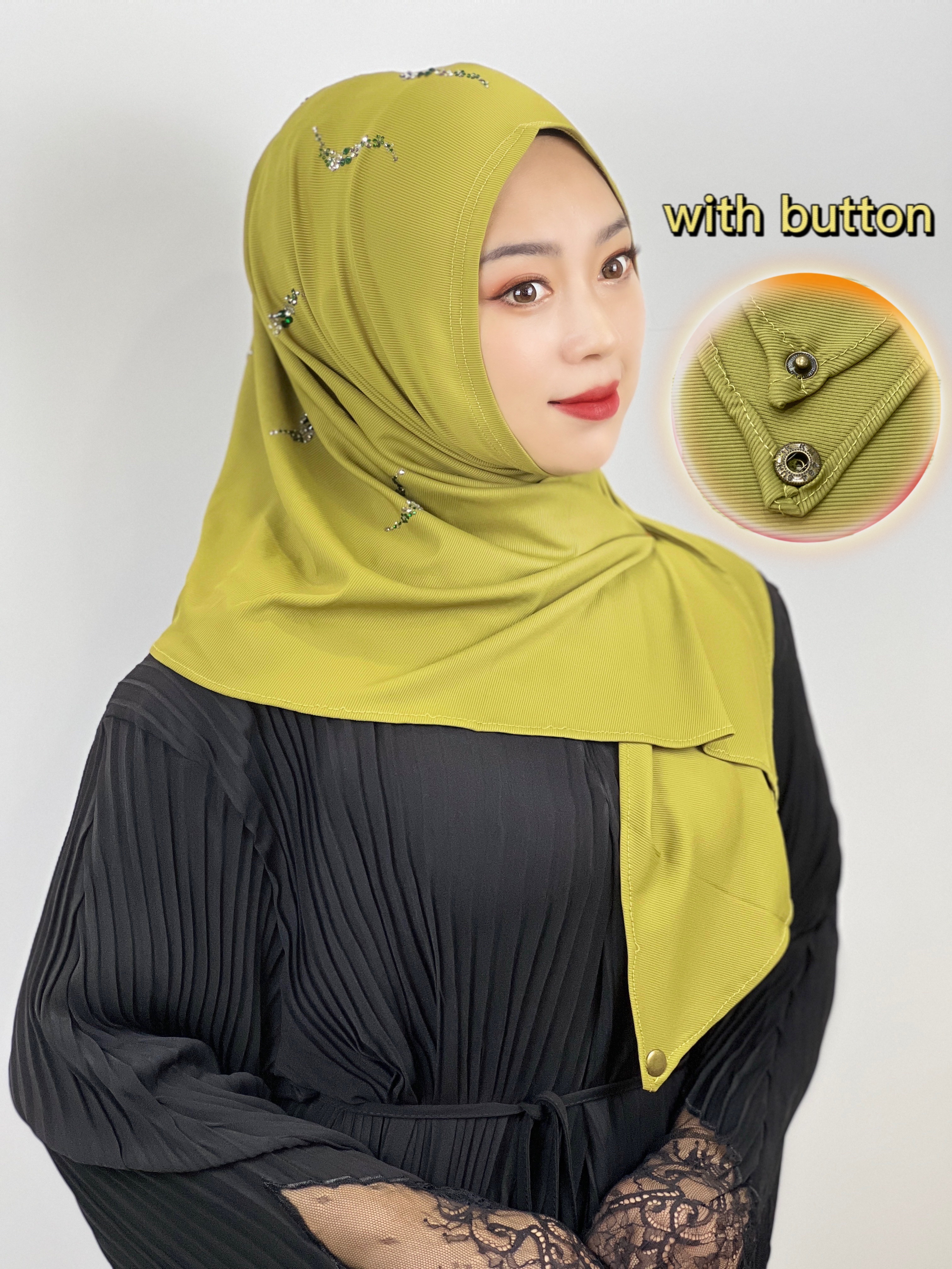 pañuelo cabeza mujer turbante mujer burquini mujer musulmana Hijab musulmán con diamantes de alta elasticidad, pañuelo islámico de Color sólido, listo para usar, turbante plisado, envolturas para la cabeza