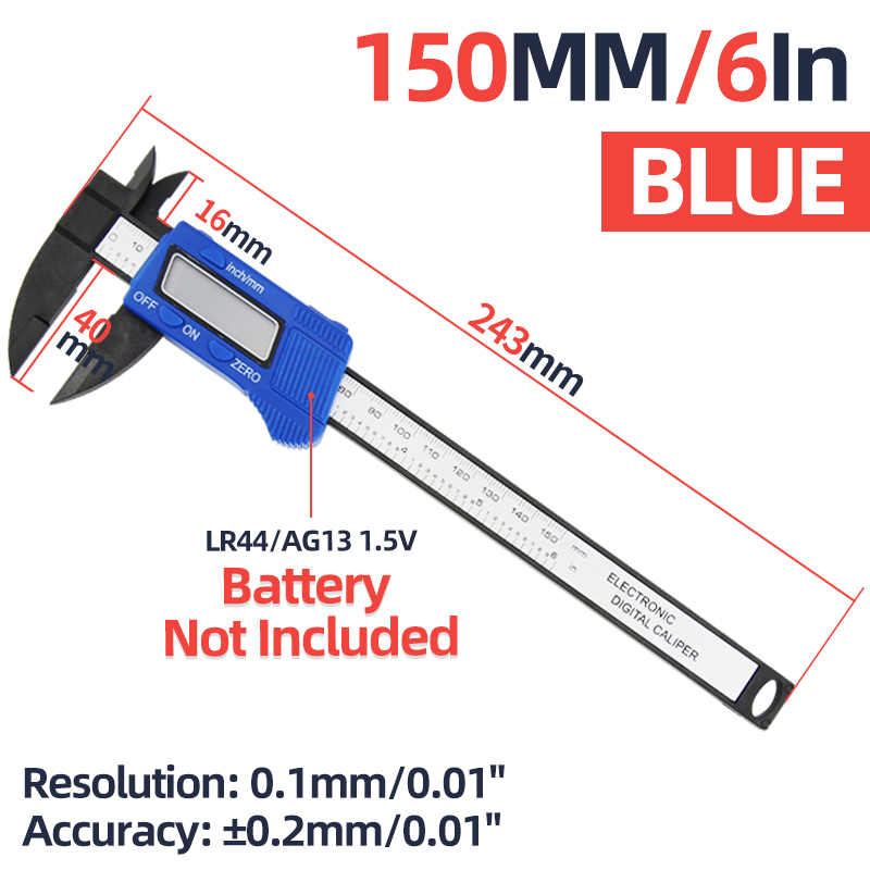 Pied à coulisse numérique électronique en plastique, Vernier, jauge d&#39;épaisseur, règle micrométrique, outils de mesure, Instrument, tachymètre: Caliper Blue 150