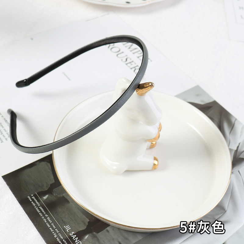 Neue Frauen Jahrgang Pu Leder schlicht Dünne Haarbänder Einfache Handgemachte Solide Headwraps Waschen Stirnbänder Elegante Haar Band: Blau