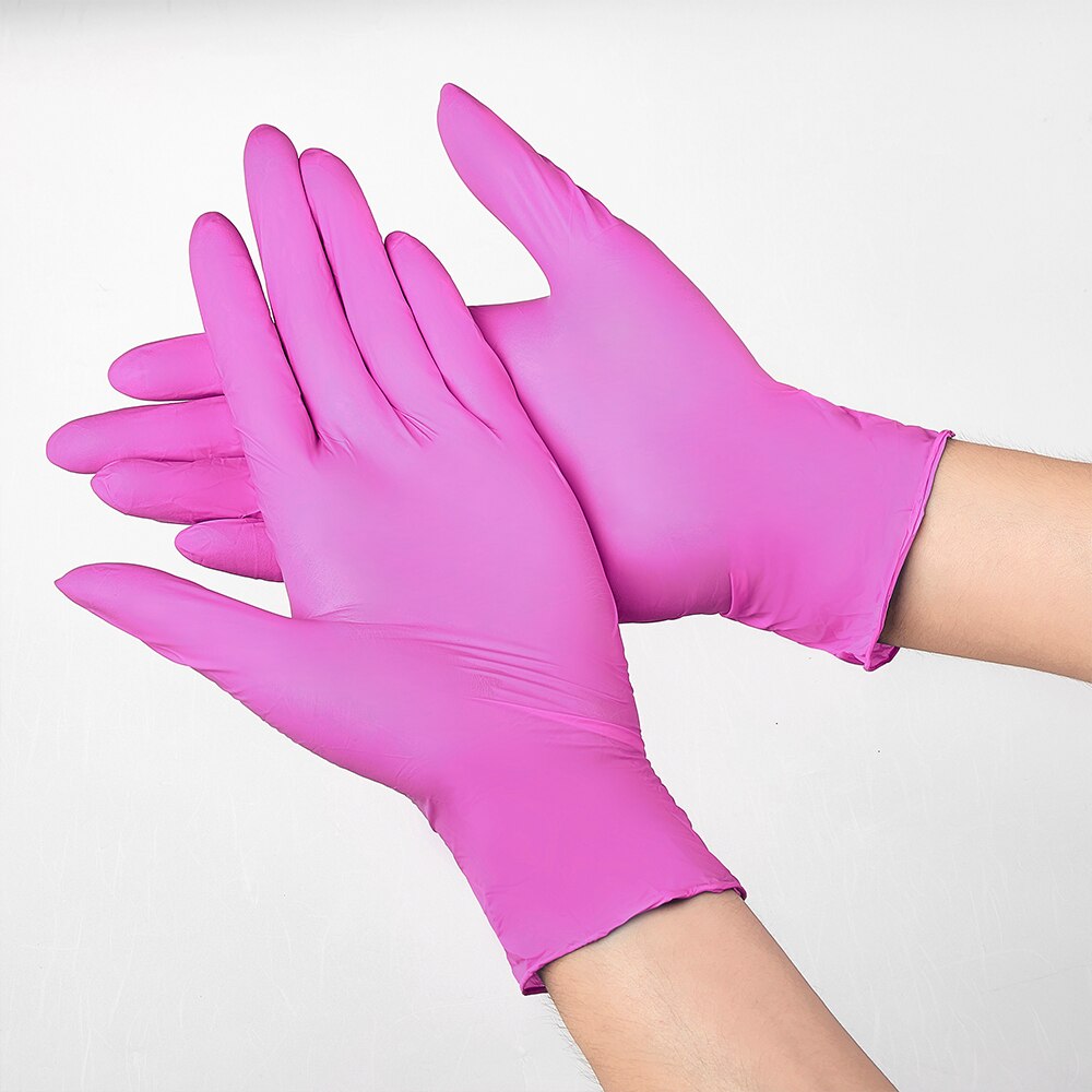 Nitrile Gloves Pink 100pcs/box Food Grade Waterproof Allergy Free Disposable Work Safety Gloves Household Nitrile Synthetic