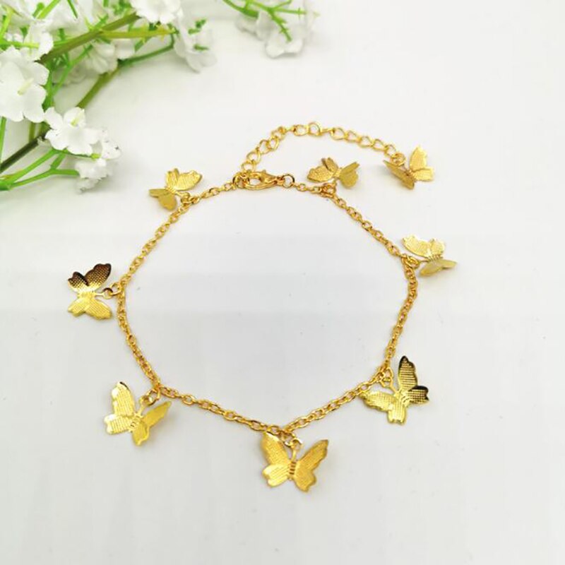 Nouvelle papillon bracelets de cheville pour femmes or argent couleur chaîne cheville Bracelet sur la jambe bohème pied bijoux: 8 Gold Butterfly