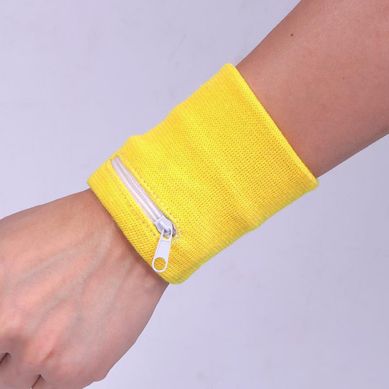 Muñequera deportiva con bolsa con cremallera para correr, bolsa deportiva para el brazo para tarjeta de llave MP3, bolsa de almacenamiento, bandas de sudor de baloncesto, bolsas de pulsera: Color amarillo