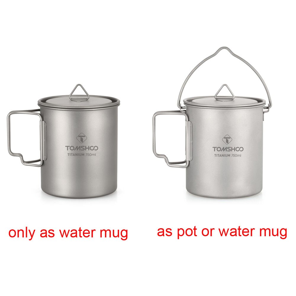 TOMSHOO 750ml Ultralight Titanium Cup Cookware Outdoor Portable Water Cup Mug Tableware Cooking Pot Titanium Pot Camping Picnic