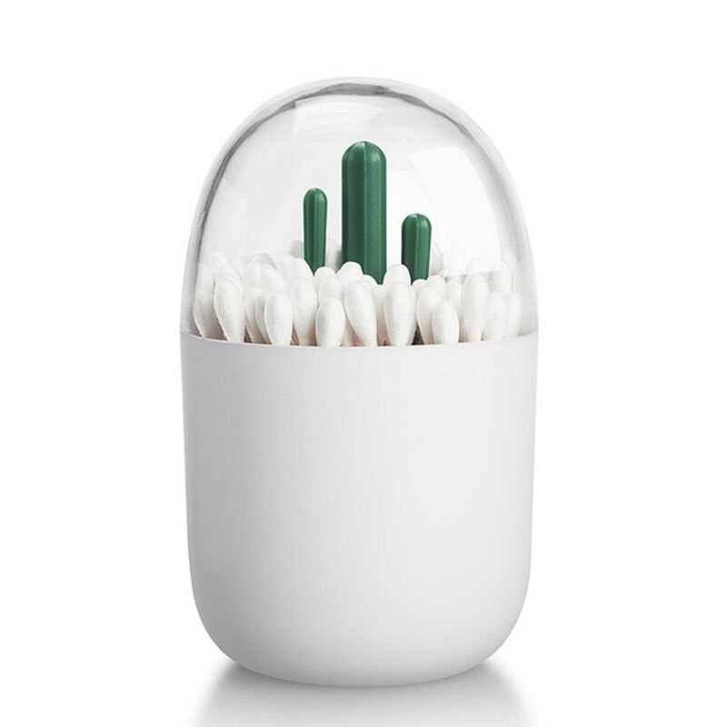 Bomuldspindelholder, små q-tip tandstikkere opbevaringsholder: Hvid kaktus