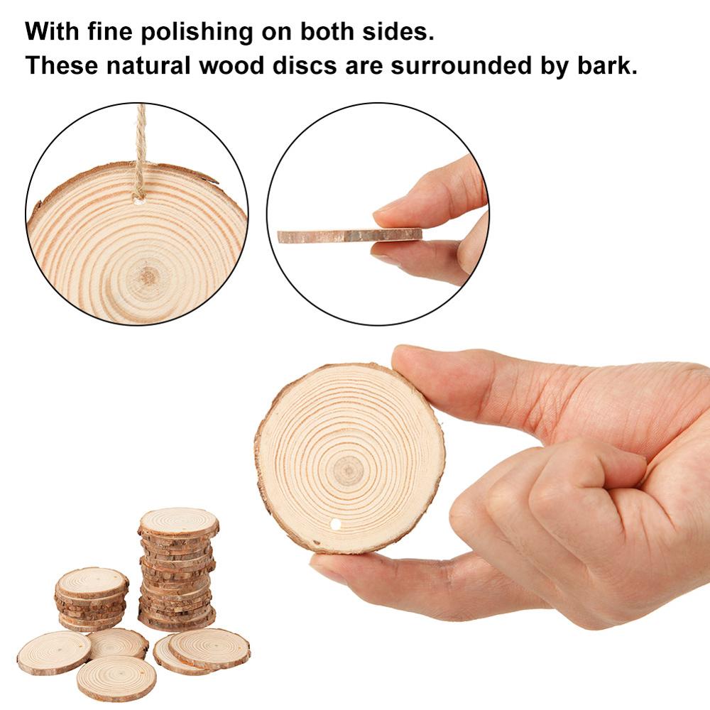 Perforadas decorativas naturales Rodajas de madera círculos con discos de troncos de corteza de árbol para decoración de pintura de de boda artesanal DIY