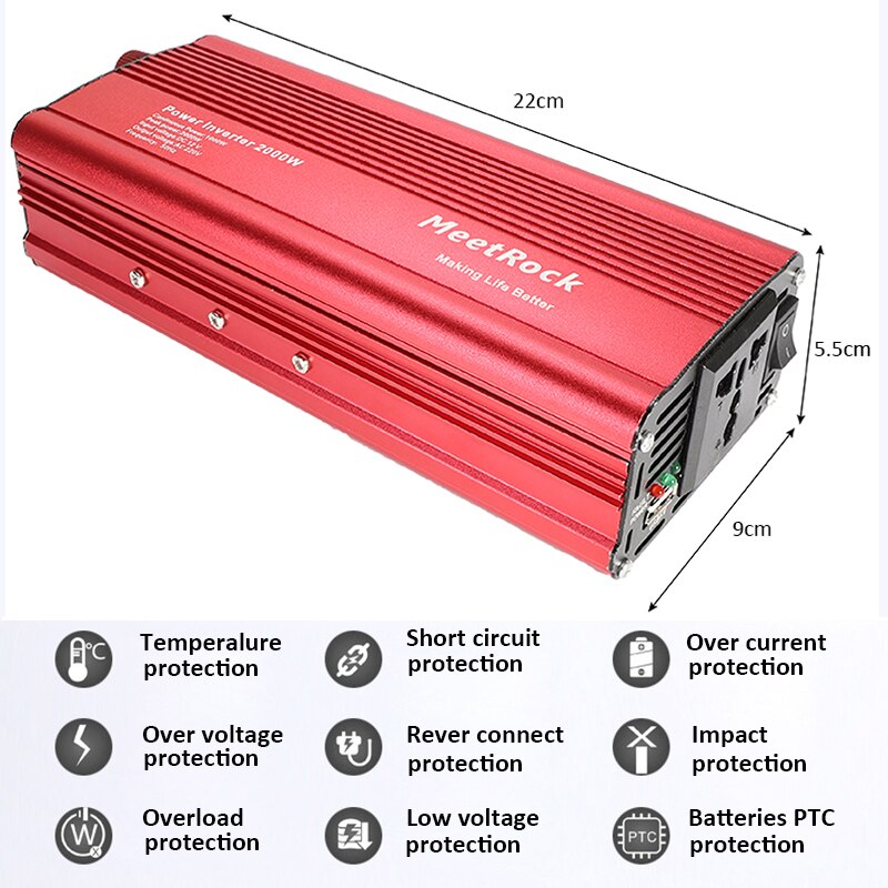 Inverter 12v 220v USB 2000W Watt DC 12V to AC 220V Portable Car Power Inverter Charger Converter Adapter Modified Sine Wave