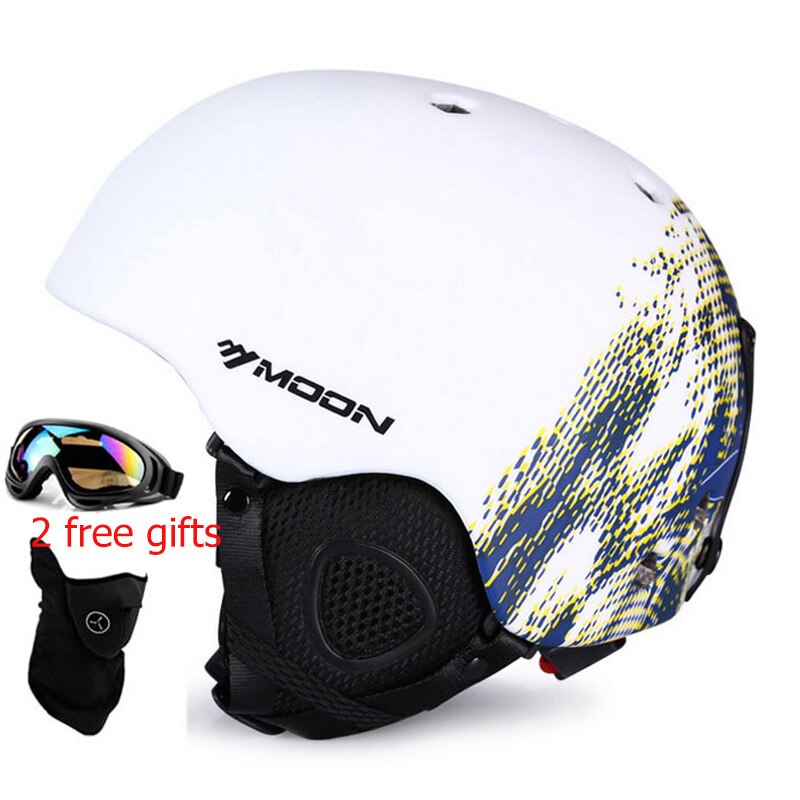 MOON Skiing Helmet with 2 Winter Adult Men Snowboard Skateboard Equipment Sports Safety Ski Helmets for men with goggles: 02 / M(55-58cm)
