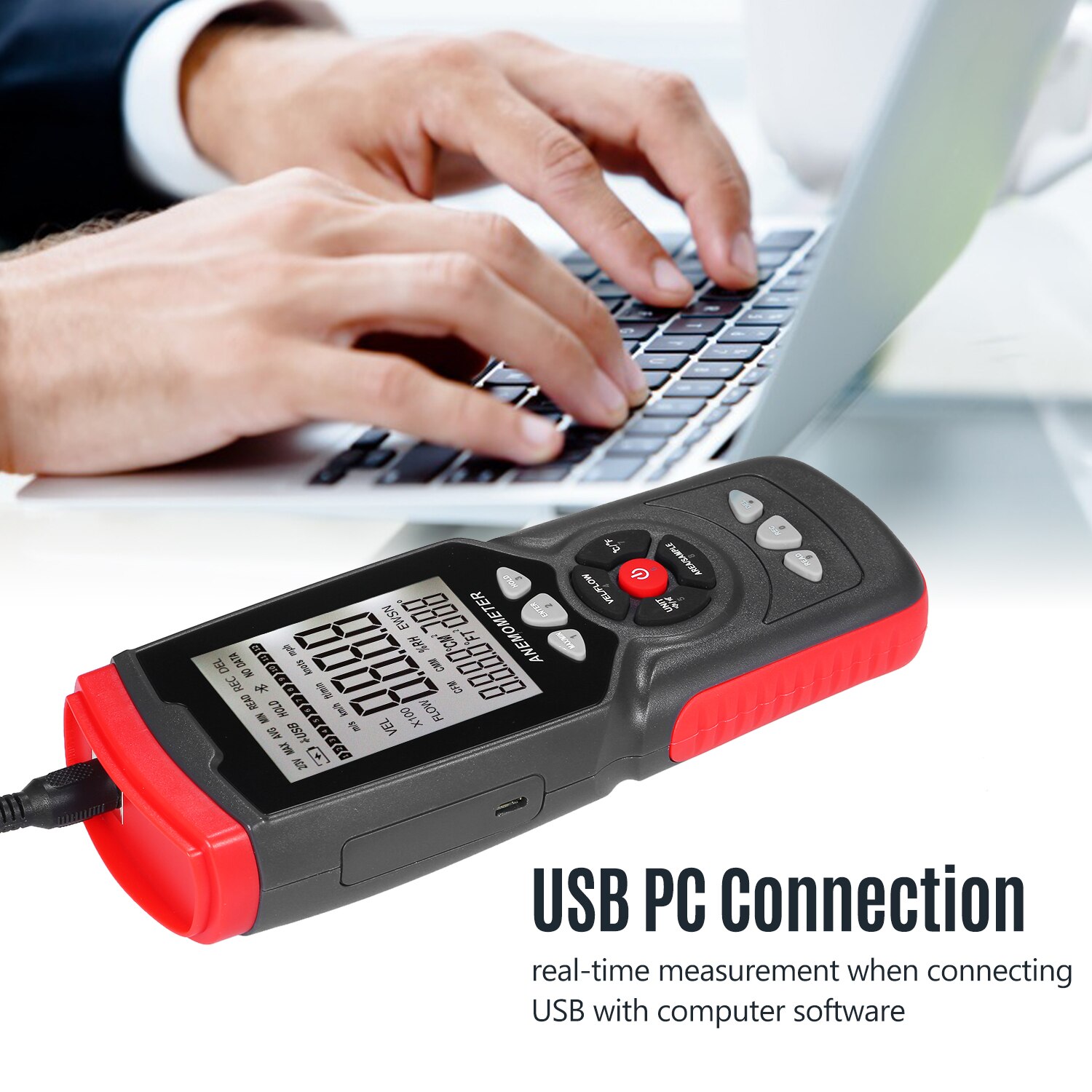 Handheld Digital Anemometer Multifunction Anemograph with Detachable Auxiliary Fan Air Meter with Storage Case