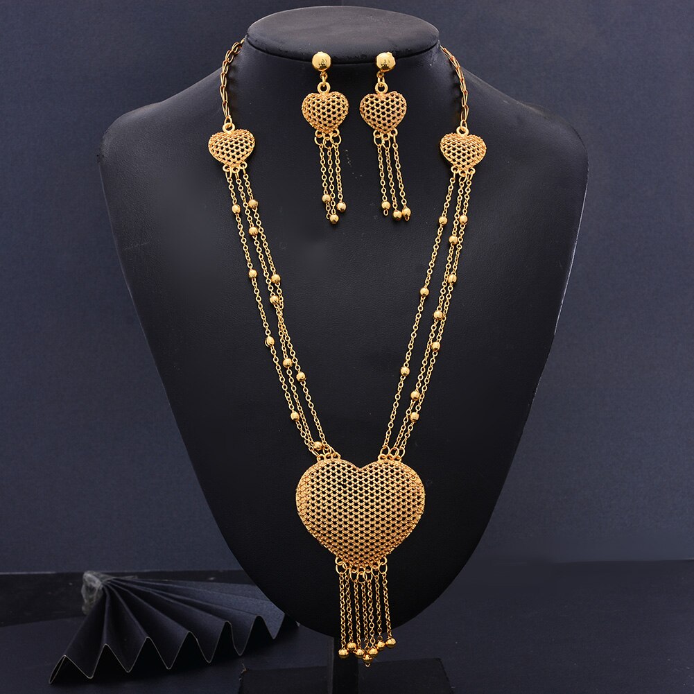 Wedding Bijoux Desigh AFraic Bangles/Earrings/Pendant/Necklace Gold Color Heart Jewelry Set For Women