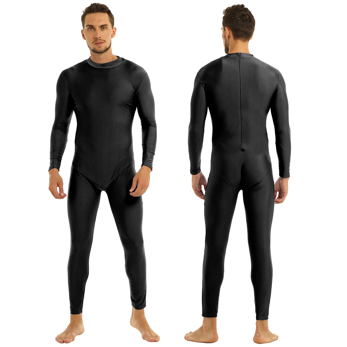 Bra passform för herrdräkter långa ärmar skinny helkropps-katdress vuxen lycra danskläder body gymnastik träning unitard