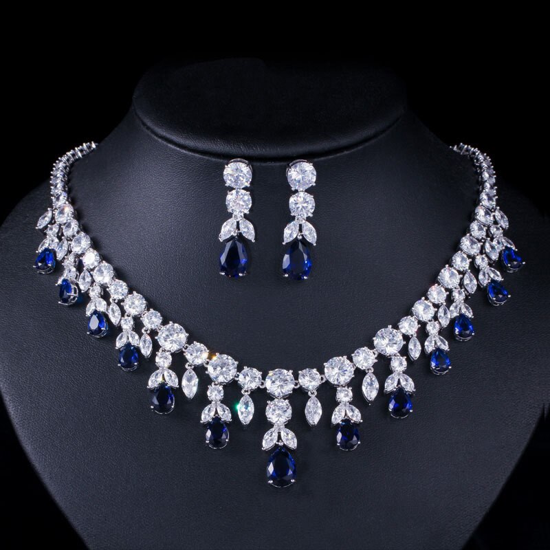 Wedding Jewelry Sets for Charming Women Dresses Dating Accessories Green Glass Crystal Necklace Earrings Sets