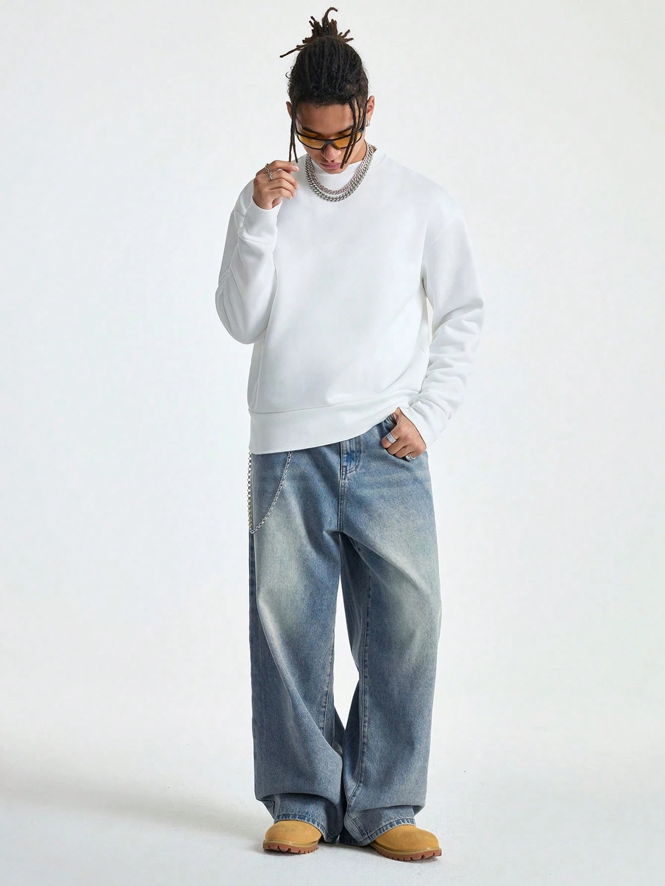 1pc herre vide bukser børstede jeans vide jeans  y2k rocks jeans buggy svarte hiphop-bukser