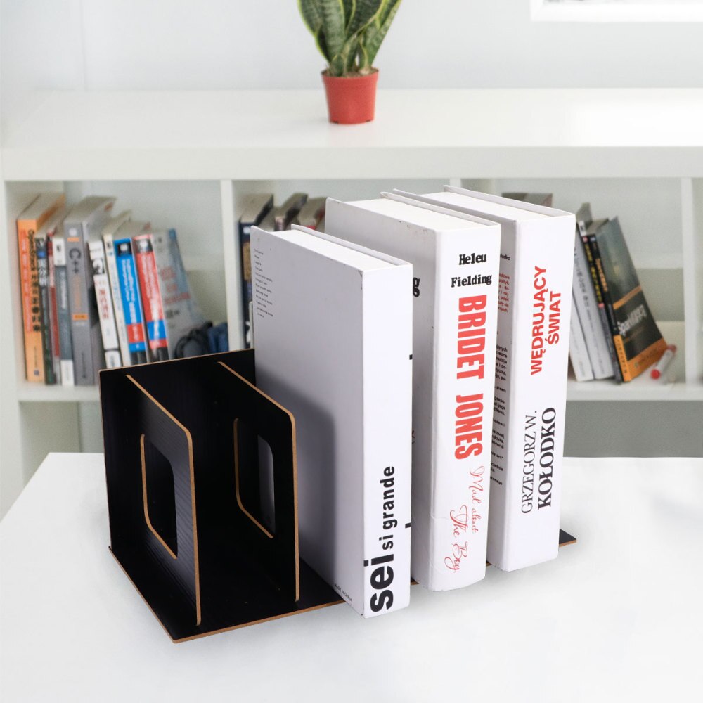 DIY Wooden Bookends Nonskid Heavy Duty Book Ends Supports Home Storage Rack for Books DVDs Magazines (Black)