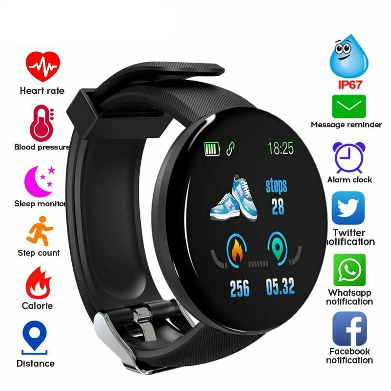D18 fitness ure smart ur smart armbånd mænd kvinder blodtryk trin information påmindelse stopur til ios android