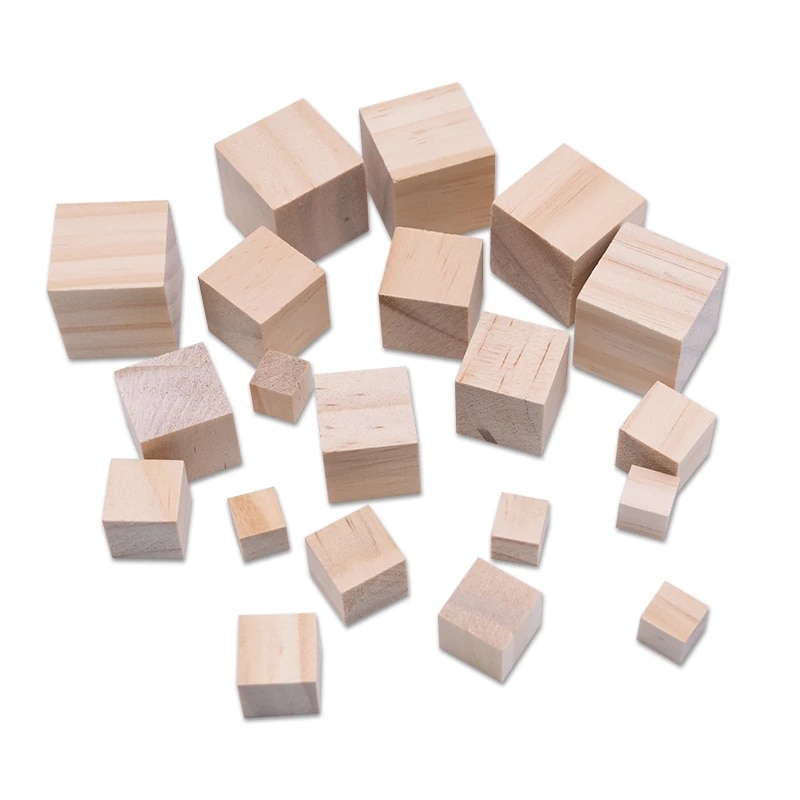10/20/50P Unfinished Blank Woodwork Mini DIY Wooden Square Blocks 1/1.5/2/2.5cm Wood Cubes Math Making Craft DIY Projects