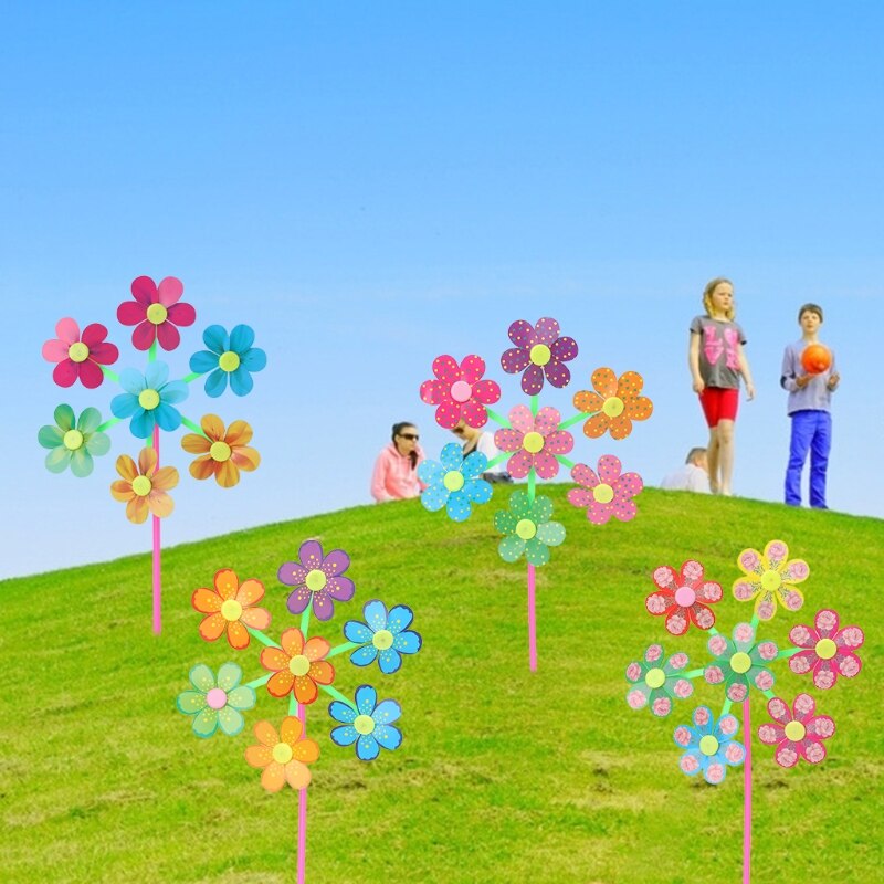 Flower Pattern Spinner Wind Windmill Kids Children Toys Garden Yard Decoration Q0KB