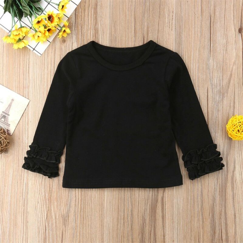 1-5Y Peuter Kinderen Meisje Mode Puff Met Lange Mouwen Tops Kleding T-shirt Tee Tops Herfst Casual Solid Katoen Zachte Kant t-Shirt