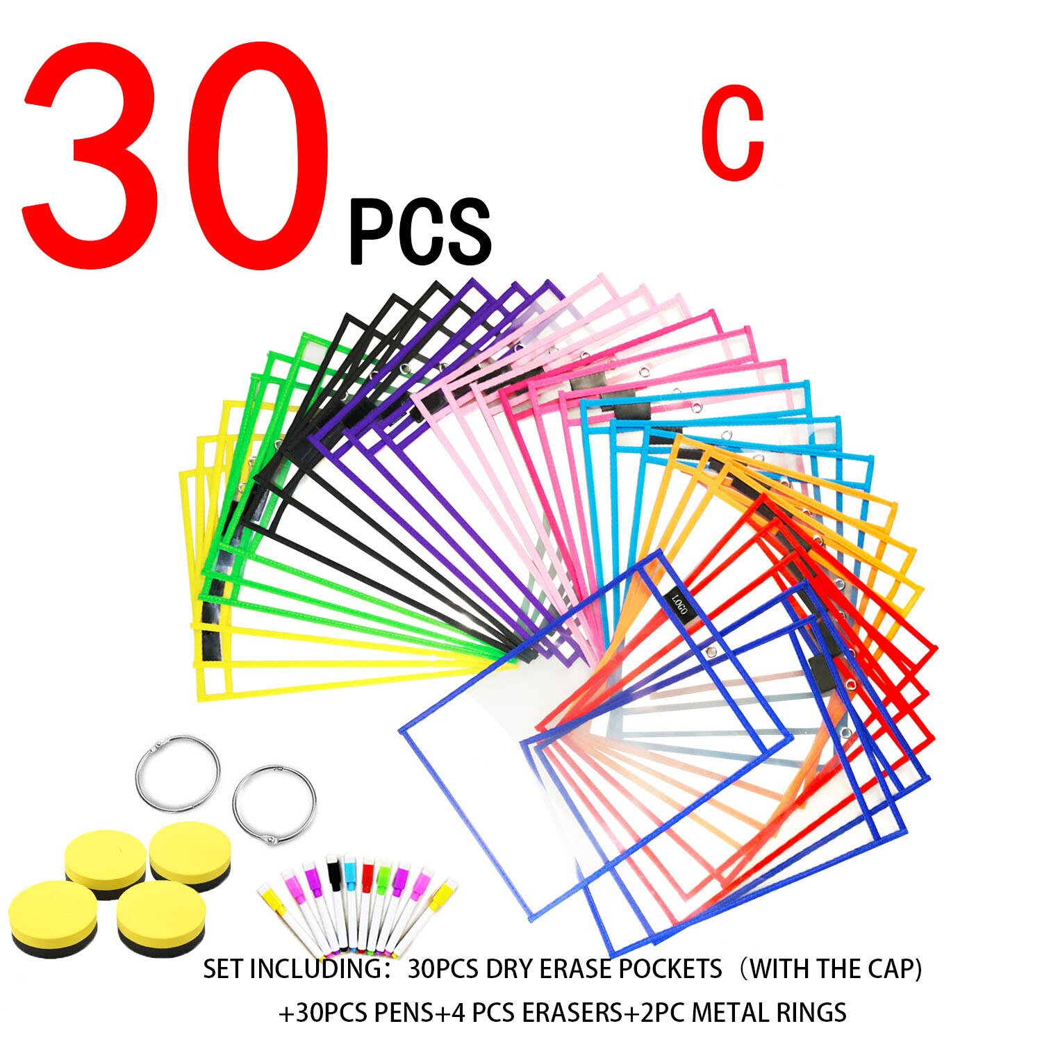 HD PVC Transparent Reusable Erasable File Bag Dry Erase Pockets With Pen Wipe Drawing Whiteboard Markers For Teaching Childen: 16