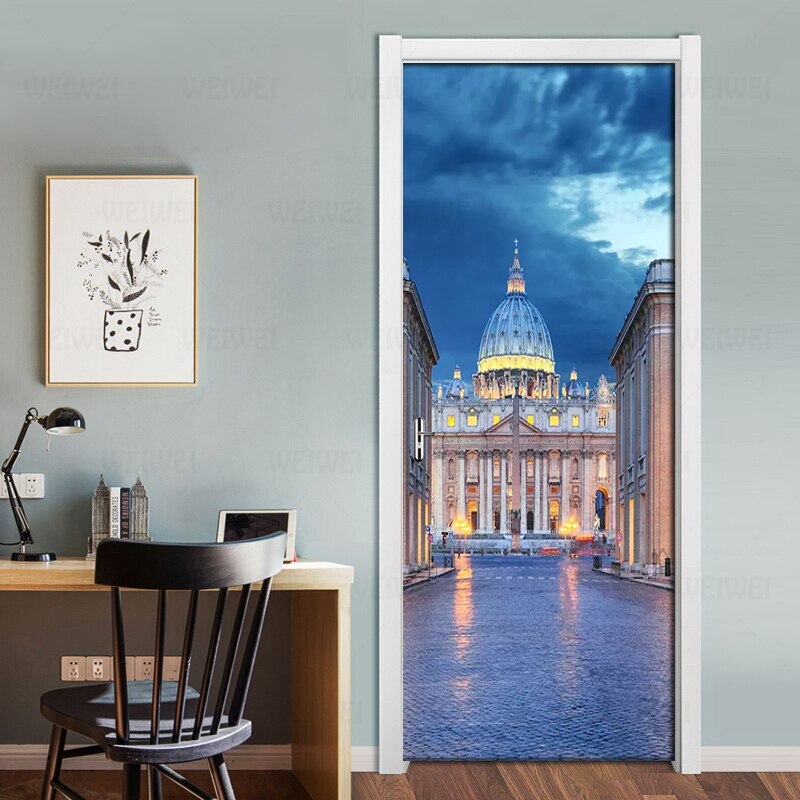 Beautiful Roman Architecture Castle Photo Door Sticker PVC Self-adhesive Wallpaper For Living Room Bedroom Door Home Decor Mural
