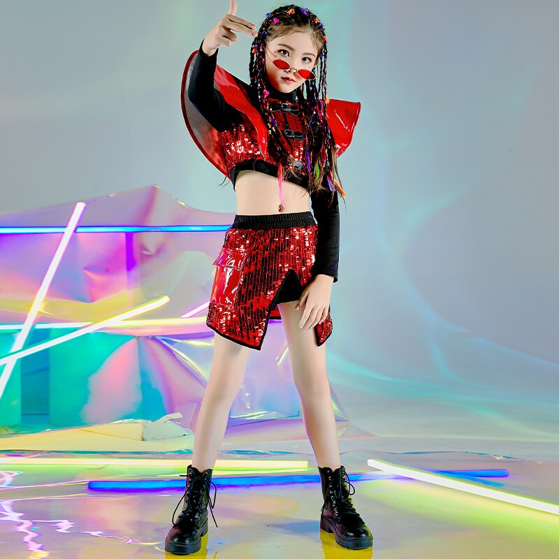 Moda kostiumy robić tańca jazzowego cekinowe czerwone stroje taniec nowoczesny ubrania biodro-hopowe wydajność ulica Dancewear stroje sceniczne DN7211