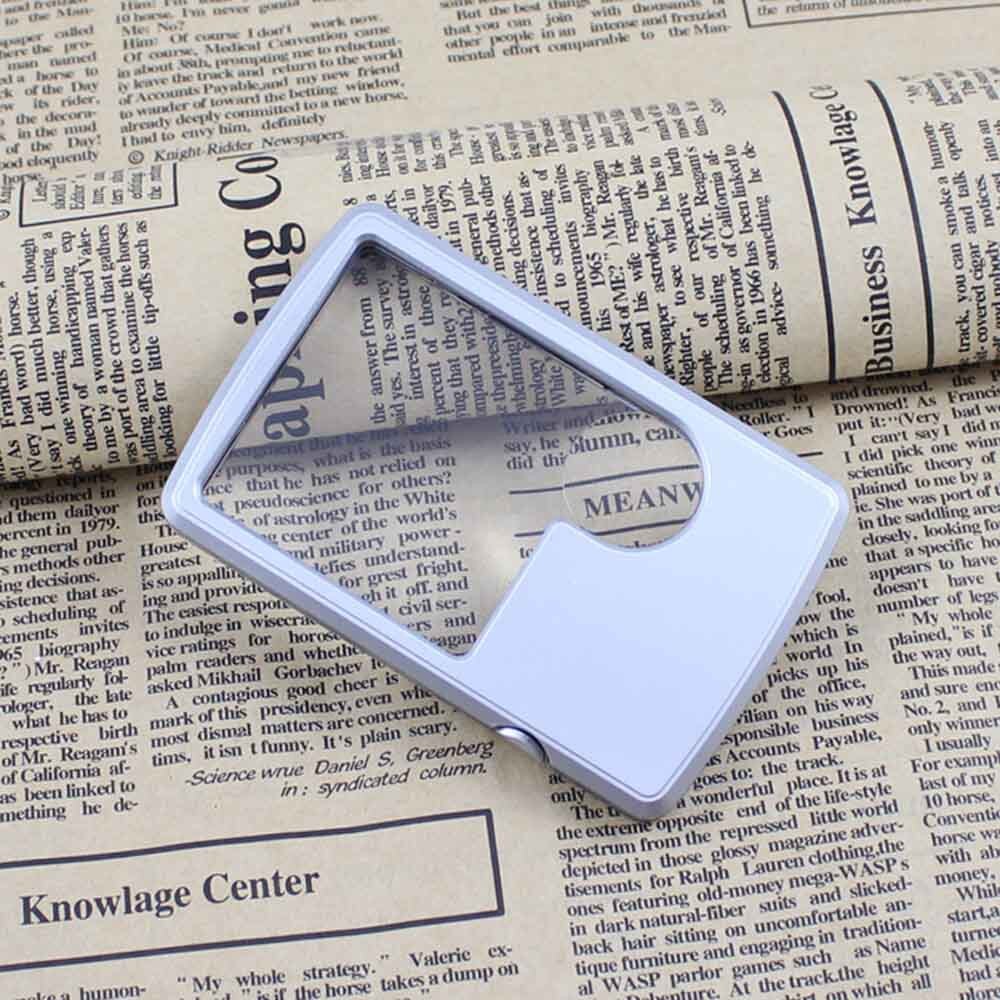 88*57*9mm Portable Ultra Thin Card Reading Illuminated Magnifier Led Light Square Credit Card Portable Leather Case Pocket Loupe
