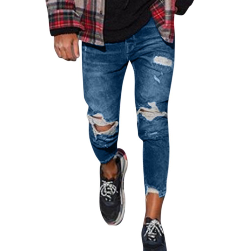 Pantalones largos de lápiz rasgados pantalones vaqueros delgados de primavera agujero de para hombres pantalones delgados de Hiphop pantalones ropa 7