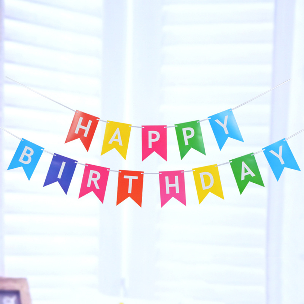 13pcs/set Rose Pink Happy Birthday Banner Signs Golden blue Hanging Flag Birthday Party Supplies rainbow clolor Bunting Decor: NO 7