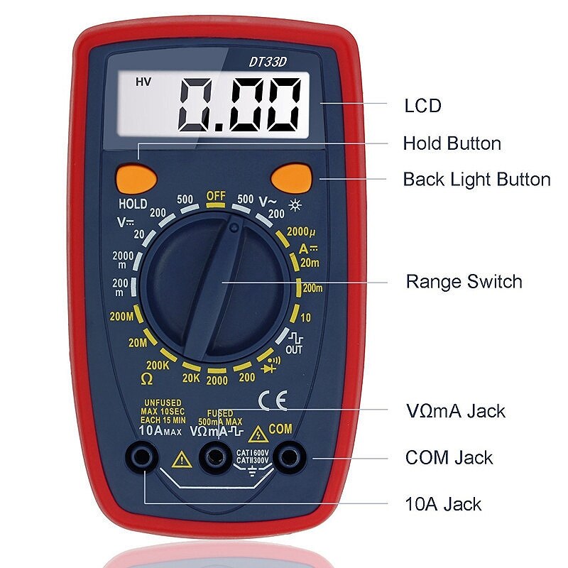 -DT33D Multimeter AC DC Voltage LCD Digital Multimeter Resistance Meter Diode Tester