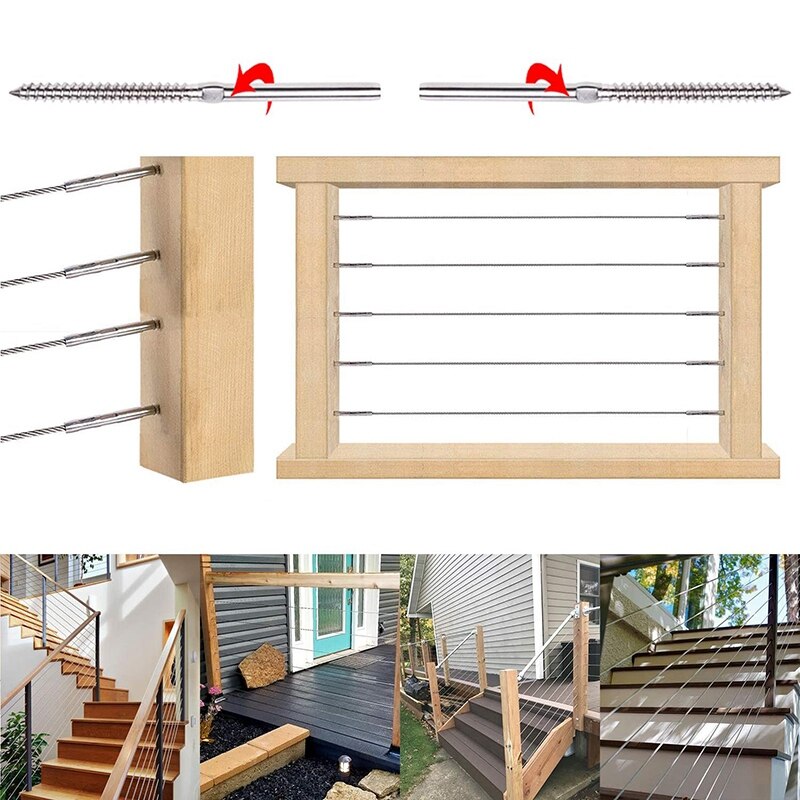 32 Pairs Left & Right Hand Thread Lag Screws for 1/8Inch Cable Railing, 316 Stainless Steel Stair Deck Railing