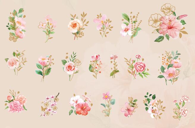 DIY 40 pcs Golden Outline Spring Flowers Art Life Home Journal Decorative Stickers: 006