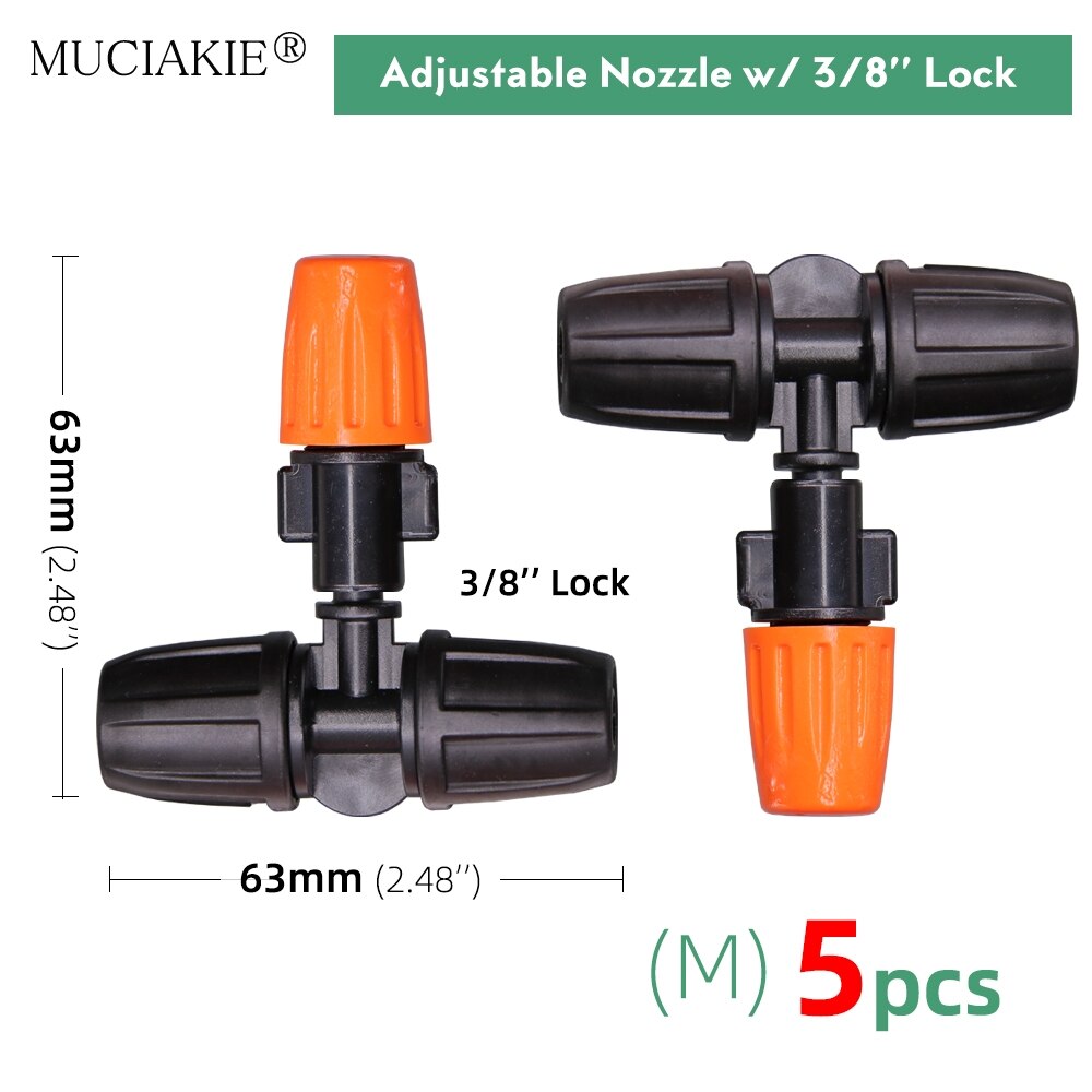 Orange Adjustable Garden Micro Drip Irrigation Misting Nozzles Sprinklers with w/ 1/4'' 3/8'' Hose Barbed Tee Threaded Connector: Mx5pcs