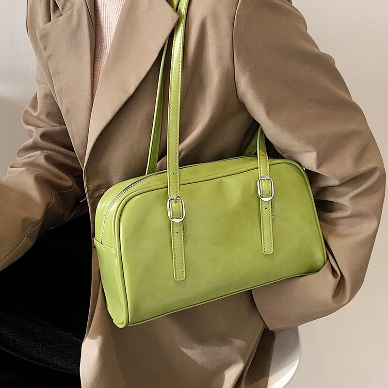 Jahrgang damen-schultertasche aus pu-leder, grün, geräumig, Ideal für Höhle alltag