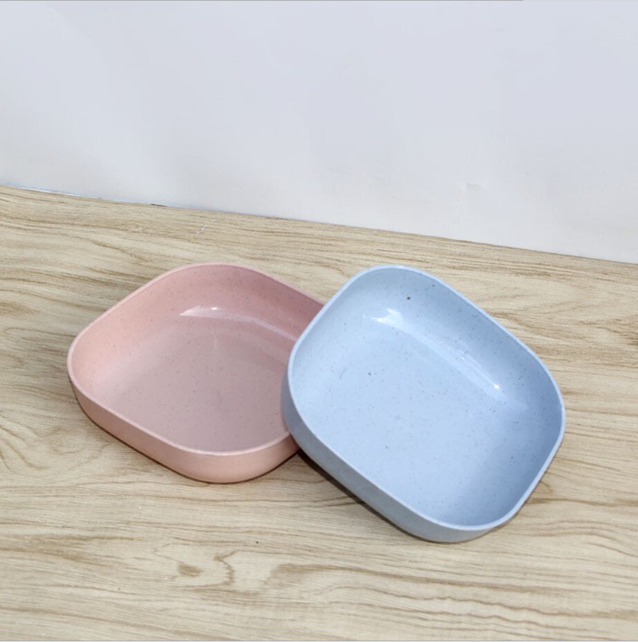 2PCS Wheat Straw Plate Nut Cake Fruit Snack Dessert Tray Storage Microwaveable Spit Bone Sauce Dish Round Kitchen Plastic Plates: Random 2PCS