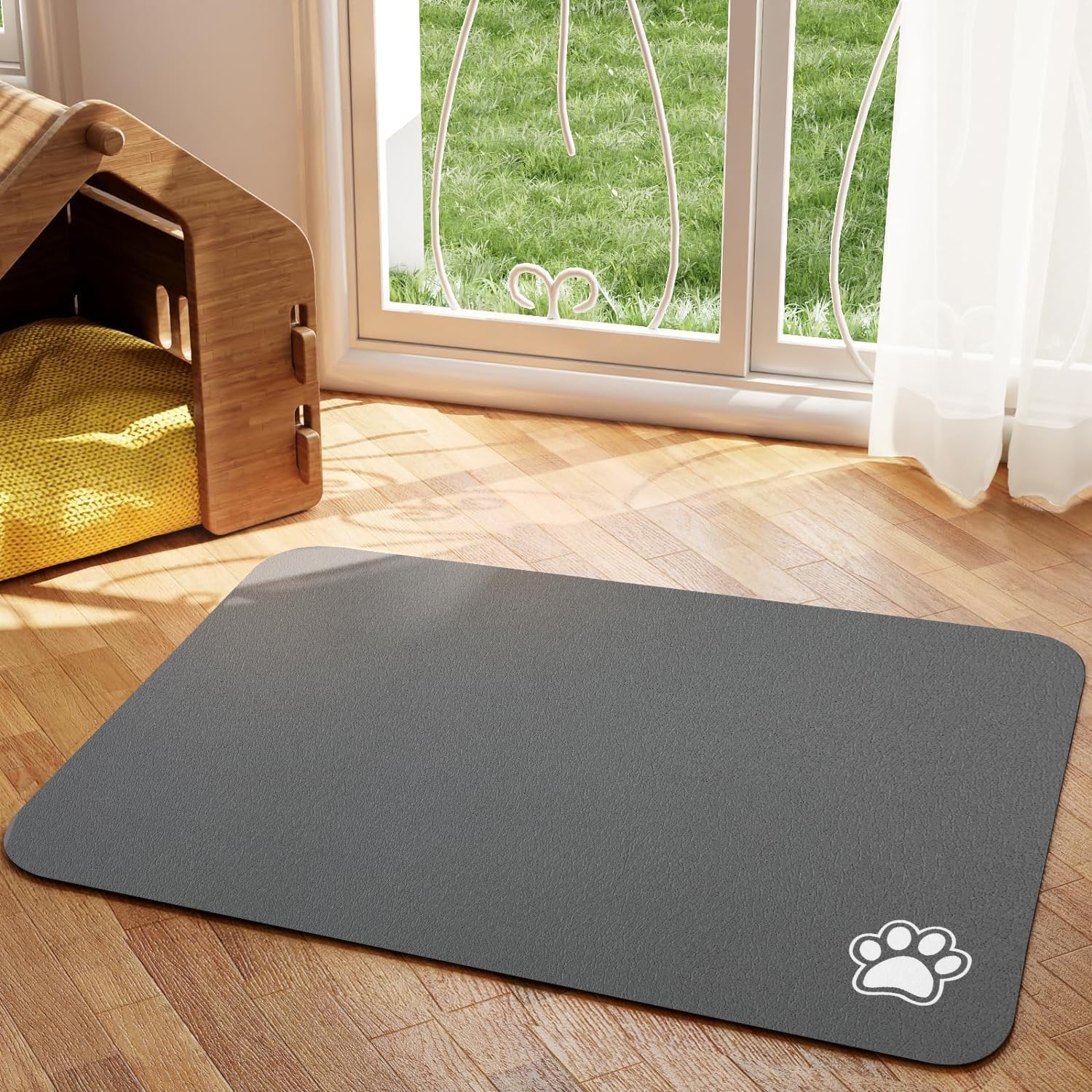 Pet Feeding Mat Absorbent Dog Cat Mat for Food and Water Easy to Clean Pet Placemats Quick Dry Dog Mat for Messy Drinkers: S / Dark Grey