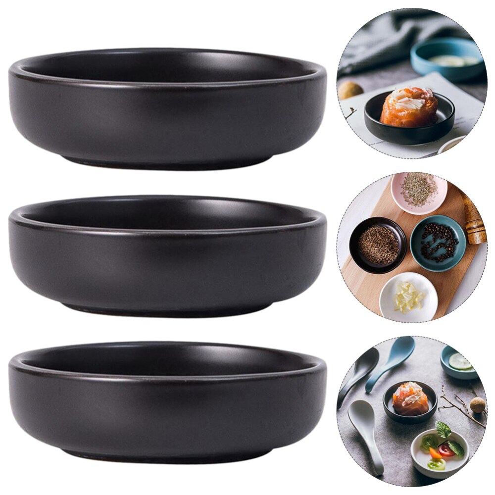 6Pcs Japanse Saus Gerechten Dompelen Bowls Keramische Dipsaus Bowls Mini Platen: Black