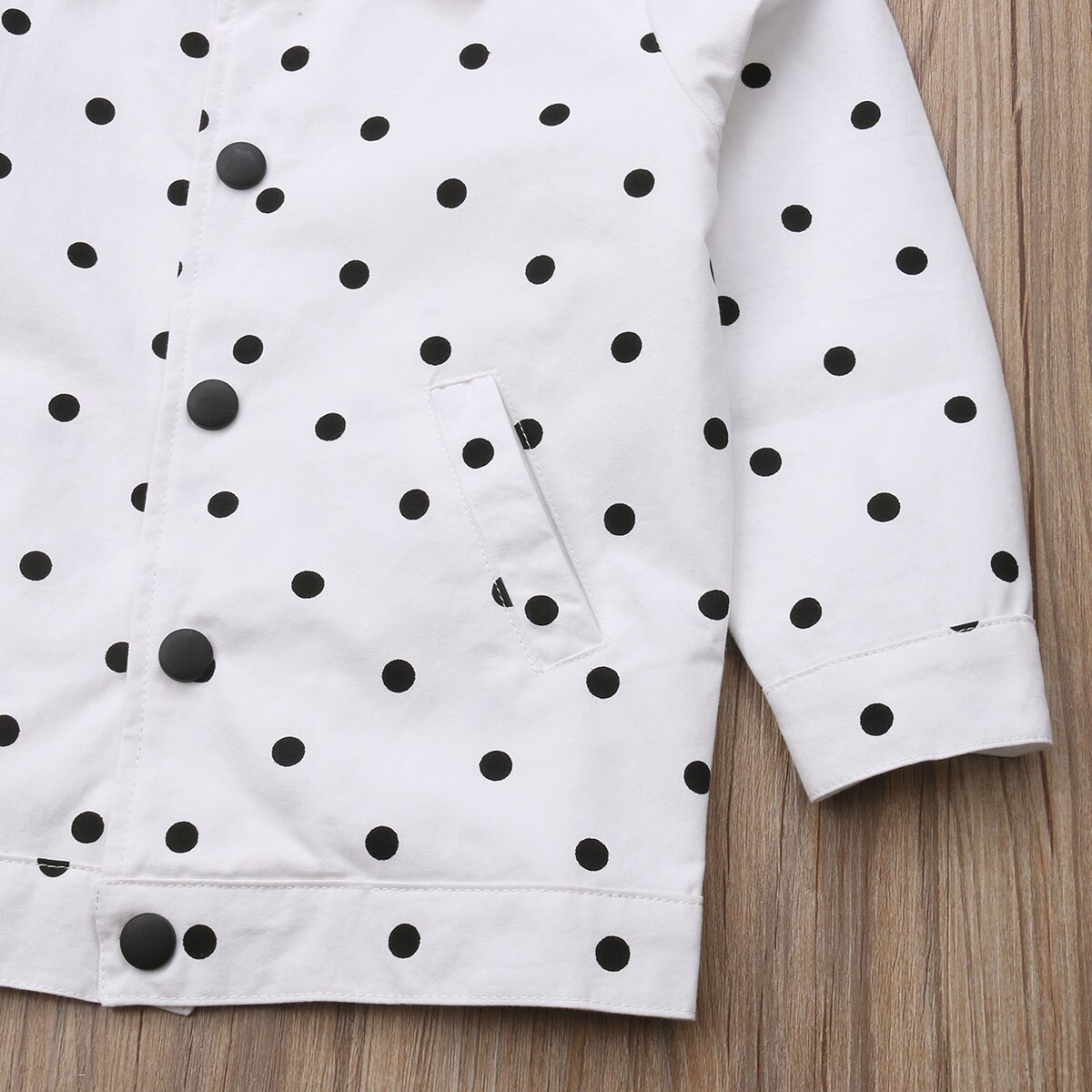 Toddler Kids Polka Dot Cotton Long Sleeve Jacket Buttons Up Coat Outerwear