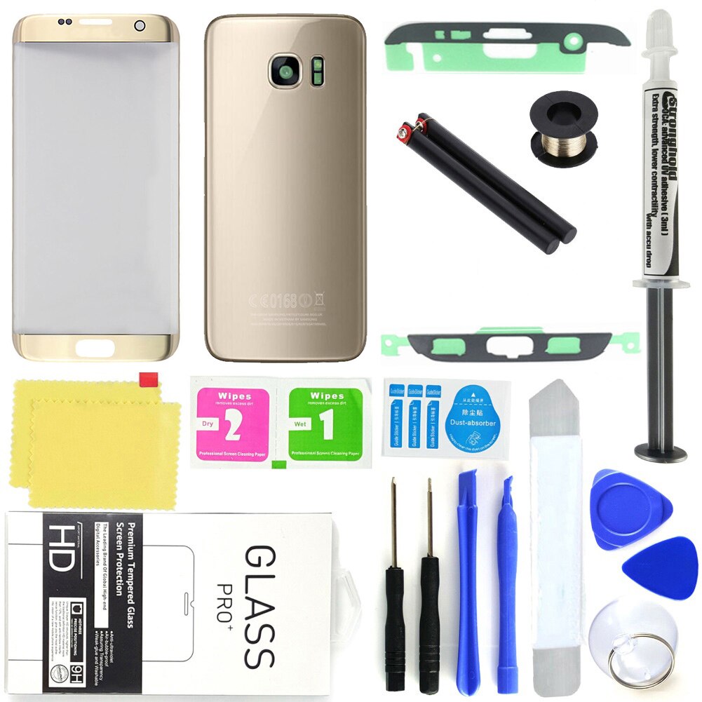 Ytre front glass skjerm digitizer montering erstatningssett til samsung galakse  s7 kant ytterskjerm erstatning uv lim sett