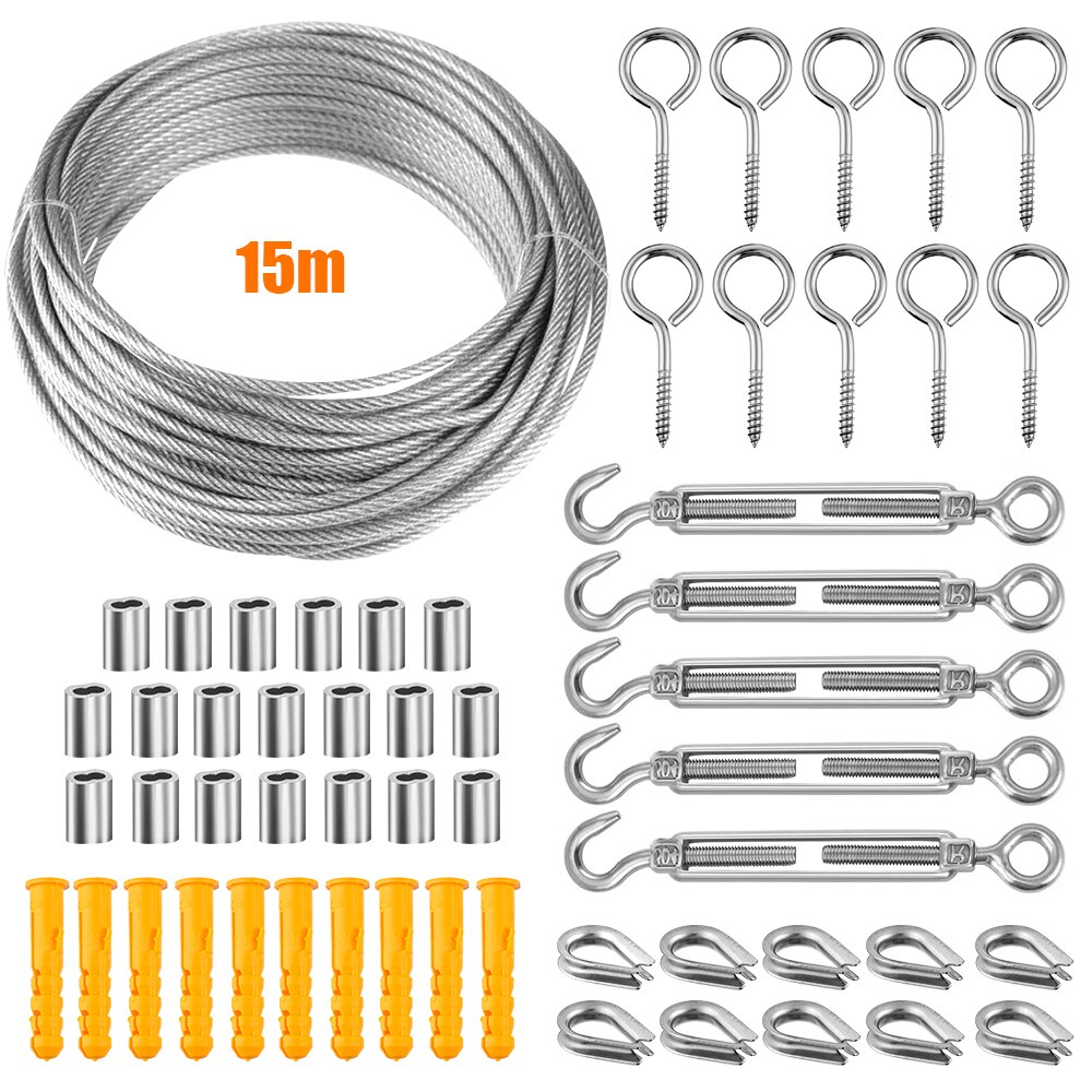 Wire Rope Cable Hooks Stainless Steel Cord Hanging Kit: 4