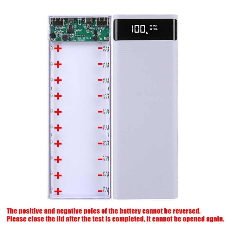 Dual usb lcd power bank shell 10 x 18650 batterideksel bærbar ekstern boks uten batteribatteribeskytter